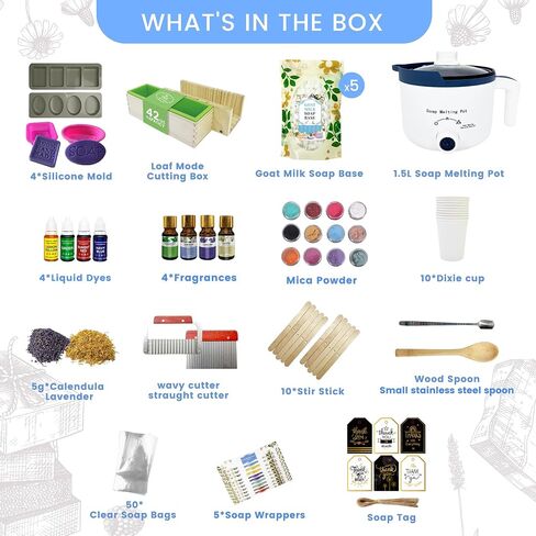 PIUH Goat Milk Soap Making Kit with Soap Melter for Adults, DIY Soap Making Supplies Kit with Natural Goats Milk Soap Base, Soap Melting Pot and Complete Supplies for Making Soaps, Craft Kit for Gift in Saudi Arabia
