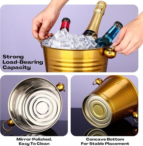 دلو ثلج من الستانلس ستيل بسعة 5.3 كوارت/5 لتر مع مقبض كبير معزول للشمبانيا والبيرة لحفلات الكوكتيل وحفلات النبيذ والمنزل من 8 قطع in Kuwait