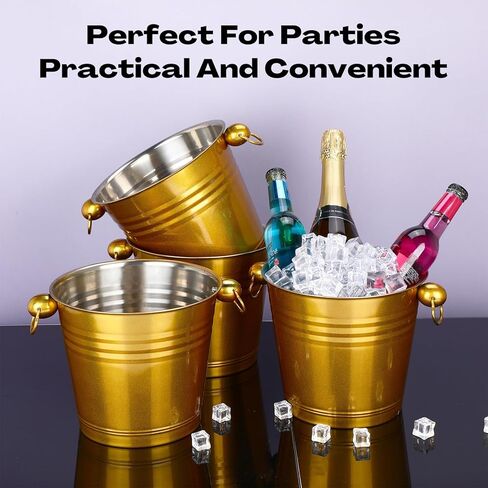 دلو ثلج من الستانلس ستيل بسعة 5.3 كوارت/5 لتر مع مقبض كبير معزول للشمبانيا والبيرة لحفلات الكوكتيل وحفلات النبيذ والمنزل من 8 قطع in Kuwait