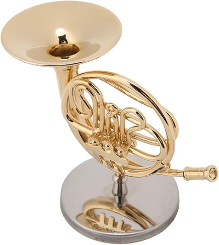 YOUTHINK 4in Miniature Golden French Horn Replica with Stand, Craftwork for Decoration and Present, Amazing Details, Christmas and Birthday Present, Instrument Model in Saudi Arabia