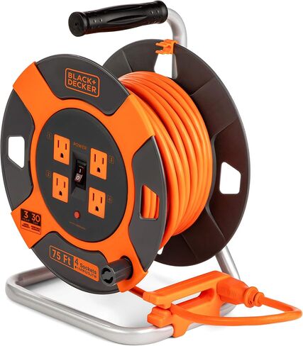 BLACK+DECKER 50 Ft. Retractable Extension Cord Reel With 4 Outlets, Multi-Plug Extension, Easy Handle Rewind & Heavy-Duty 14AWG SJTW Cable in Kuwait