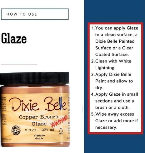Dixie Belle Glaze | أسود (8 أوقية) | طلاء الطلاء القائم على الماء | الانتهاء من الطلاء لخطو وغسل الألوان | ديي ديكور ديكور الصقيل in Kuwait