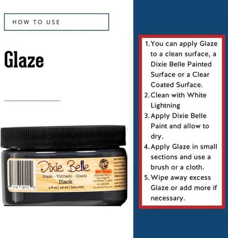 Dixie Belle Glaze | أسود (8 أوقية) | طلاء الطلاء القائم على الماء | الانتهاء من الطلاء لخطو وغسل الألوان | ديي ديكور ديكور الصقيل in Kuwait