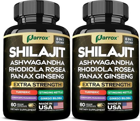 Shilajit Supplement, Panax Ginseng, Ashwagandha, Rhodiola Rosea, Cordyceps Mushroom, Stinging Nettle, Turmeric, Gingko Biloba – Pure Shilajit All in One Supplements for Men and Women (60 Caps) in Saudi Arabia