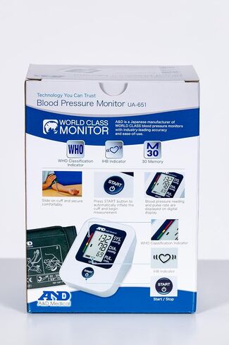 A&D Medical Blood Pressure Monitor for Home Use, UA-651 – Upper Arm Precise BP Machine – Wide Range Cuff (8.6" / 22-42cm), Adults, 4 AA Batteries in Kuwait