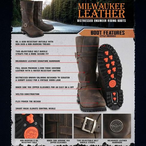 Milwaukee Leather Men's Premium Leather Classic Engineer Motorcycle Riding Boots Collection - 8.5W in Saudi Arabia