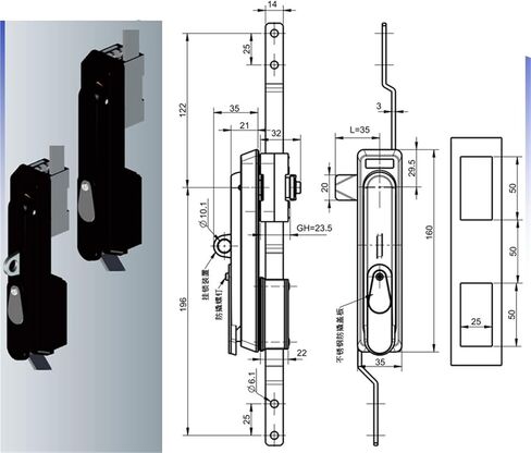 A8024 Zinc Alloy Electrical Panel Cabinet Lock Rod Control 3 Point 1Pcs in Kuwait