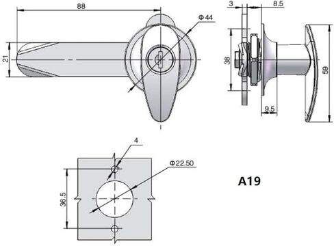 A19 Silver Color Alloy Alloy Industrial Cannerical Cabinlet Lock مع ثقب المفتاح ومفتاح 1PCs in Kuwait