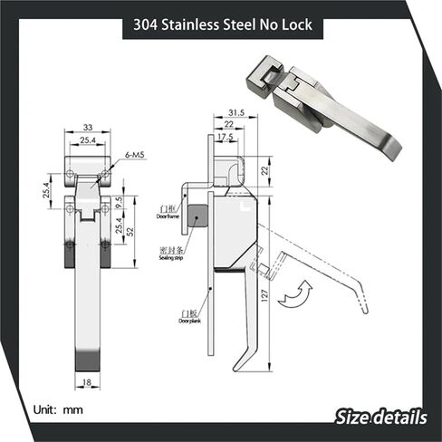 304 Stainless Steel Wide Style Refrigerated Storage Industrial Closing Door Handle 1Pcs(304 SS No Lock) in Kuwait