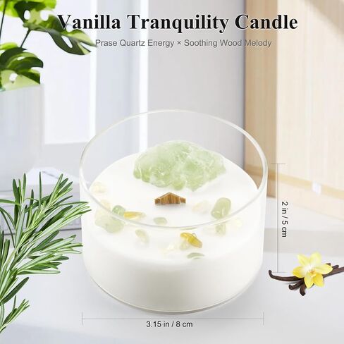 Premium Vanilla Scented Soy Candles with Wood Wick & Healing Crystals Inside, 55-Hour Non-Toxic Aromatherapy Home Scented Candle Gifts for Women, Mom, Birthday, Meditation, Spa (7oz) in Saudi Arabia