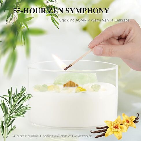 Premium Vanilla Scented Soy Candles with Wood Wick & Healing Crystals Inside, 55-Hour Non-Toxic Aromatherapy Home Scented Candle Gifts for Women, Mom, Birthday, Meditation, Spa (7oz) in Saudi Arabia