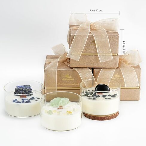 Premium Vanilla Scented Soy Candles with Wood Wick & Healing Crystals Inside, 55-Hour Non-Toxic Aromatherapy Home Scented Candle Gifts for Women, Mom, Birthday, Meditation, Spa (7oz) in Saudi Arabia