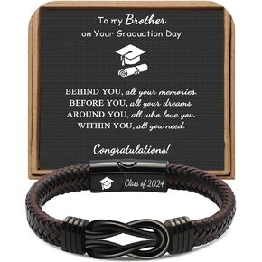 𝗚𝗿𝗮𝗱𝘂𝗮𝘁𝗶𝗼𝗻 𝗚𝗶𝗳𝘁𝘀 𝗳𝗼𝗿 𝗛𝗶𝗺 𝟮𝟬𝟮𝟰 High School, College Graduation Gifts for Men Class of 2024 Leather Stainless Steel Knot Bracelet, Graduation Gifts for Son Boyfriend Brother Grandson Friends