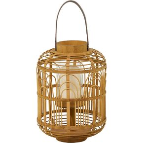 The Novogratz Bamboo Handmade Decorative Candle Lantern with Handle, 11" x 11" x 15", Brown