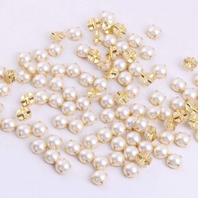200PCS Sewing Pearl Beads Rhinestones Sew On Pearl Rhinestones with Silver Claw Flatback Half Round Pearl for Craft Garment (Silver Claw, 5mm)
