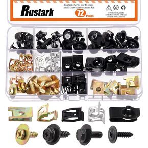 64Pcs Auto Car U Clip U Nut and Body Bolts Screw Assortment Kit Body Bolt and Clip Kit Bumper Cover Fender Screw u Nut Fasteners for Universal Car