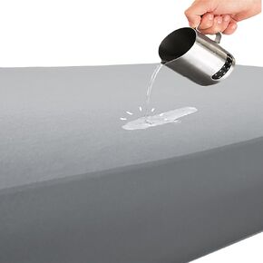 All-In-One Waterproof Mattress Protector Fitted Sheet for Baby Cribs and Toddler Beds Soft Natural Tencel Grey Fabric for Girls or Boys Perfect for Shrunks Toddler Travel Bed Air Mattress