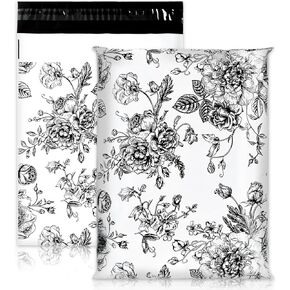 AnyDesign 100Pcs Floral Poly Mailers 10 x 13 Inch Black White Sketched Flower Envelopes Mailers Bulk Self-Sealing Plastic Packaging Mailing Bags for Small Business