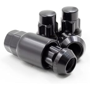 Wheel Accessories Parts 4 PC 1/2 Black Wheel Locking Lug Nuts Acorn Cone Seat Closed End 1/2"-20 Thread Size Premium Wheel Lock Set with Key (Set of 4)