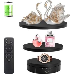 Qinmay 3 in 1 Rotating Display Stand with 5.9/7.08/8.66 inch Replacement Cover, 360 Degree Rotating Display Stand with Remote Control for Photography Products and Video Show,Max Load 22Lbs-Black