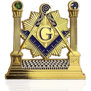 Masonic Pillars Car Emblem Shining Square & Compass Freemason auto Badge