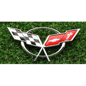 Front Cross Flags Emblem 3D Badge Replacement for Corvette C5 1997-2004 19207384 19207385 (Black)