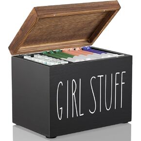 Tampon Holder for Bathroom, Feminine Product Organizer, Pad Organize Case with hinged lid, Shark Week Tampon Storage, Girl Stuff Box for Bathroom Accessories, Black