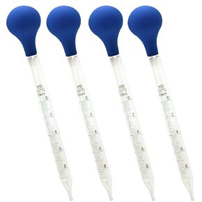Glass Graduated Dropper Pipettes with Blue Rubber Caps 10ml Pk/4