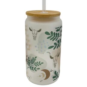 زجاج بلوري 16/20 أونصة مع غطاء من الخيزران وقش بلاستيكي - غربي (غربي #3، 16 أونصة) in Kuwait