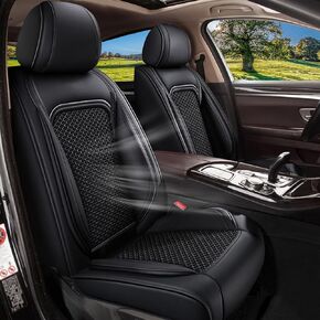 Car Seat Covers Front Seats for Chevy Equinox Chevrolet 2011-2023 2024, Breathable Cooling Ice Silk Leather Car Seat Covers, 2 Seats Vehicle Seat Protector Seat Cushion (Black&Beige)