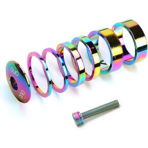 1 1/8 Inch Colorful Headset Spacer with Stem Top Cap,Headset Nut Bicycle Stem Cap Set with Install Screws,2mm&5mm&10mm Spacers Bike Headset Spacers Set for 28.6mm Stem