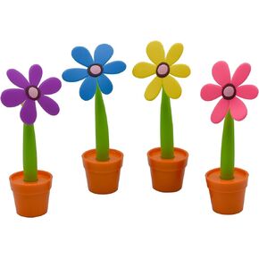 Maydahui 4 PCS Flower Ballpoint Pens with Plant Pot Stand on Desk Set Cute Creative Design Colorful for Student Party Valentine's Day(Black and Blue Ink Random Delivery)