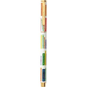 RIFLE PAPER CO. Hydrangea Writing Pen, 5.375" L, 0.5 mm Rollerball Tip, Stainless Steel Body with Brass Accents, Office and School Supplies for Stationery, Notes, and Art