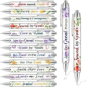 Ctosree 60 Pcs Bible Verse Ballpoint Pens Christian Flower Pens Religious Inspirational Quotes Pens Retractable Ink Pens for Women Men School Office Supplies Christian Gifts