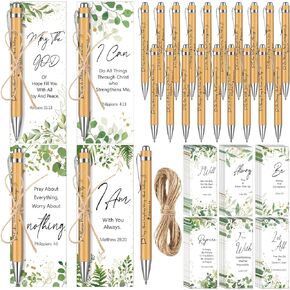 100 Pcs First Communion Favors Baptism Favors Biblical Christian Gifts Set Includes 50 Bible Verse Bamboo Pens and 50 Prayer Hemps Cards Set for Colleague Office Team School Church