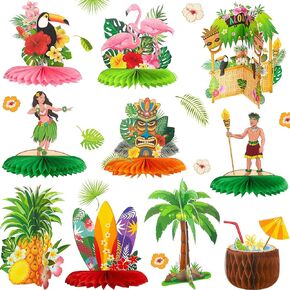 10 Pieces Hawaiian Luau Honeycomb Table Centerpiece Tiki Honeycomb Centerpieces Tropical Table Centerpiece 3D Flamingo Table Decorations for Hawaiian Luau Party Birthday Wedding Home Favor