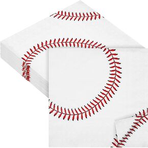 Aodaer 48 Pieces Baseball Napkins 13 x 13 Inches Baseball Paper Napkins Disposable Baseball Pattern Cocktail Napkins for Baseball Party Decorations, Sports Party Supplies, Birthday Party