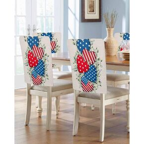 Red White and Blue Stars Dining Room Chair Covers Back Slipcover Set of 4, 4th of July Star Firework American Flag Retro Stretch Chair Protector Removable Washable Patriotic Chair Slipcover