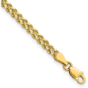 Diamond2Deal 14k Yellow Gold 3.0mm Wide Diamond-Cut Double Rope Chain for Men Women