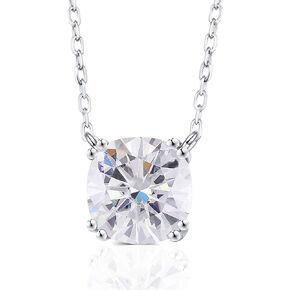 DovEggs Solid 14K White Gold 2ct 7.5mm GH Near Colorless Cushion Cut Moissanite Pandent Necklace with 14K White Gold Chain for Women