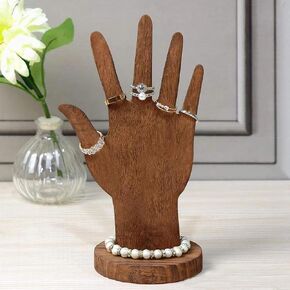 Alipis Hand Jewelry Stand Wooden Hand Form Jewelry Display Bracelet Ring Stand Holder 2-way Design Tabletop Standalone Mannequin Finger Hand Display for Bracelet, Ring, Watch (Coffee)