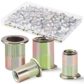 Premium Rivet Nut, 100pcs M6 Rivet Nuts, Carbon Steel Flat Head Rivnut, Metric Threaded Inserts, Zinc Finish