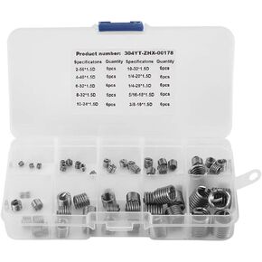 Estink Wire Screw Sleeve Thread Repair Kit, 60pcs 304 Stainless Steel Wire Screw Sleeve Thread Repair Insert Assortment Kit, Wire Screw Repair Sleeve Assortment Kit