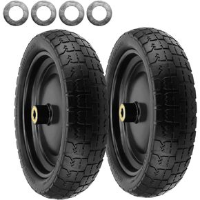 2 Pack 13 Inch Flat-Free Tires for Carts, Gorilla Cart Replacement Wheels, Heavy Duty Solid Replacement Tires with 5/8 Inch Bearings for Wheelbarrow, Trolleys, Hand Trucks, Utility Carts