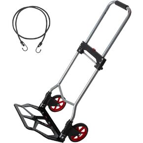 LEADALLWAY 240lbs Capacity Dolly Cart with Rope,Steel Portable Cart Telescoping Handle and Nylon+Rubber Wheels
