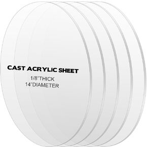 5 Pieces 1/8" Round Acrylic Sheet, 14 Inch Diameter Clear Acrylic Circle, Round Cake Disk Acrylic Sheet, Table Top, DIY LED Crafts Projects, Round Acrylic Backdrop