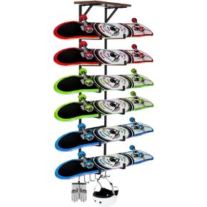 MYOYAY Skateboard Wall Mount Display 6-Layer Skateboard Wall Display Hanger Rack Suitable for Storage of All Kinds of Penny Board, Longboard, Skateboard Deck, Kids Skateboard
