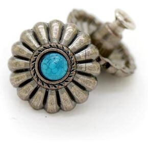 CRAFTMEMORE 2pcs 11/16" Flower Navajo Conchos with Synthetic Turquoise Screw Back Studs Wallet Bracelet Embellishment CHS04 (Antique Brass)