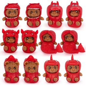 Mochi Squishy Toys in Animal Suits - Set of 12 Mini Bear Squishies - Mini Teddy Bear with Removable Rubber Suits - Bulk Stress Toys for Kids - Cute Valentines Day Sensory Gifts for Toddlers