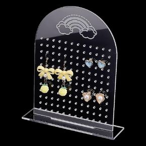 PH PandaHall 144 Holes Acrylic Earring Holder, Removable Earring Display Stand Rainbow Pattern Ear Stud Organizer Display with Stand Acrylic Earring Hanger Rack for Selling Personal Usage